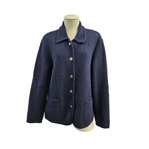 Vintage Talbots Women's XS 100% Wool Button Sweater Coat Jacket Navy Blue‎ EUC